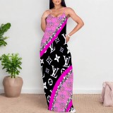 1 Piece Custom Casual Digital Printing Straps V Neck Long Dress