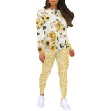 1 Piece Custom Casual Digital Printing Floral Sweatshirt Sweatpants Sets