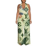 1 Piece Custom Casual Digital Printing Halter Backless One Piece Jumpsuits