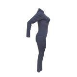 Fashion Plain Standing Collar Long Sleeve Zipper Design Top And Pants Set