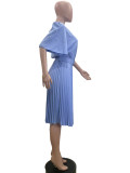 Light Blue Elegant Pleated Dress