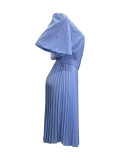Light Blue Elegant Pleated Dress