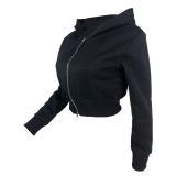 Casual Ribbed Patchwork Hooded Zipper Loose Versatile Jacket