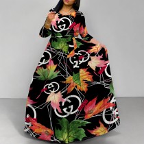1 Piece Custom Casual Digital Printing Long Sleeve Long Dress