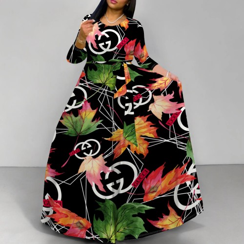 1 Piece Custom Casual Digital Printing Long Sleeve Long Dress