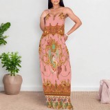 1 Piece Custom Casual Digital Printing Straps V Neck Maxi Dress
