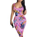 1 Piece Custom Casual Digital Printing Sleeveless U Neck Midi Dress