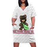 1 Piece Custom Casual Digital Printing V Neck Plus Size Midi Dress