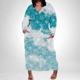 1 Piece Custom Casual Digital Printing V Neck Plus Size Maxi Dress
