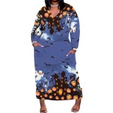 1 Piece Custom Casual Digital Printing V Neck Plus Size Maxi Dress