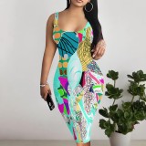 1 Piece Custom Casual Digital Printing Sleeveless U Neck Midi Dress