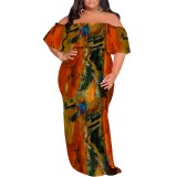 1 Piece Custom Casual Digital Printing Off Shoulder Plus Size Maxi Dress