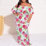 1 Piece Custom Casual Digital Printing Off Shoulder Plus Size Maxi Dress