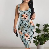 1 Piece Custom Casual Digital Printing Sleeveless U Neck Midi Dress