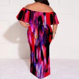 1 Piece Custom Casual Digital Printing Off Shoulder Plus Size Maxi Dress