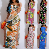 1 Piece Custom Casual Digital Printing Off Shoulder Split Maxi Dress