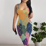 1 Piece Custom Casual Digital Printing Sleeveless U Neck Midi Dress