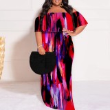 1 Piece Custom Casual Digital Printing Off Shoulder Plus Size Maxi Dress