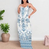 1 Piece Custom Casual Digital Printing Straps V Neck Maxi Dress