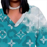 1 Piece Custom Casual Digital Printing V Neck Plus Size Maxi Dress