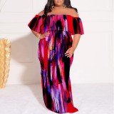 1 Piece Custom Casual Digital Printing Off Shoulder Plus Size Maxi Dress