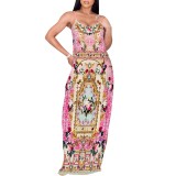 1 Piece Custom Casual Digital Printing Straps V Neck Maxi Dress