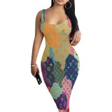 1 Piece Custom Casual Digital Printing Sleeveless U Neck Midi Dress