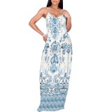 1 Piece Custom Casual Digital Printing Straps V Neck Maxi Dress