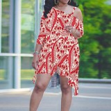 1 Piece Custom Casual Digital Printing Sloping Shoulders Plus Size Two Piece