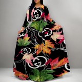 1 Piece Custom Casual Digital Printing Long Sleeve Long Dress