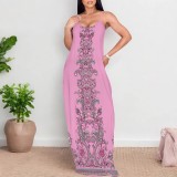 1 Piece Custom Casual Digital Printing Straps V Neck Maxi Dress