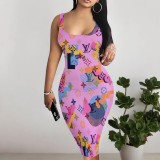 1 Piece Custom Casual Digital Printing Sleeveless U Neck Midi Dress