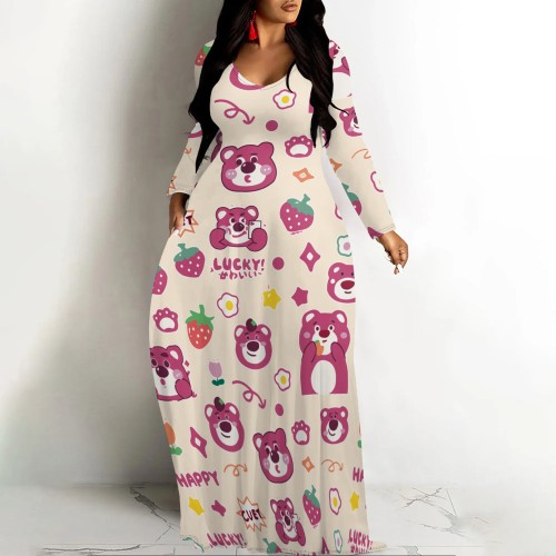 1 Piece Custom Casual Digital Printing V Neck Maxi Dress