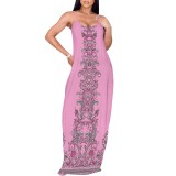 1 Piece Custom Casual Digital Printing Straps V Neck Maxi Dress