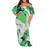 1 Piece Custom Casual Digital Printing Off Shoulder Plus Size Maxi Dress