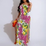 1 Piece Custom Casual Digital Printing Off Shoulder Split Maxi Dress