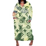1 Piece Custom Casual Digital Printing V Neck Plus Size Maxi Dress