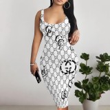1 Piece Custom Casual Digital Printing Sleeveless U Neck Midi Dress