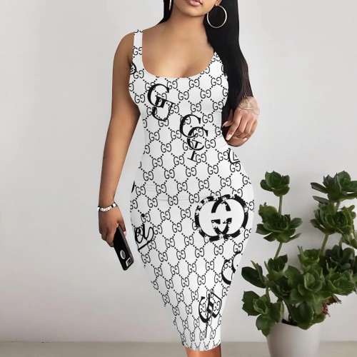 1 Piece Custom Casual Digital Printing Sleeveless U Neck Midi Dress