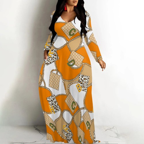 1 Piece Custom Casual Digital Printing V Neck Maxi Dress