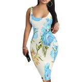 1 Piece Custom Casual Digital Printing Sleeveless U Neck Midi Dress