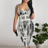 1 Piece Custom Casual Digital Printing Sleeveless U Neck Midi Dress