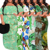 1 Piece Custom Casual Digital Printing Off Shoulder Plus Size Maxi Dress