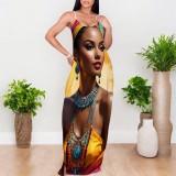 1 Piece Custom Casual Digital Printing Straps V Neck Maxi Dress