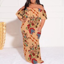 1 Piece Custom Casual Digital Printing Off Shoulder Plus Size Maxi Dress