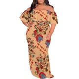 1 Piece Custom Casual Digital Printing Off Shoulder Plus Size Maxi Dress