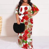 1 Piece Custom Casual Digital Printing Off Shoulder Plus Size Maxi Dress