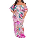 1 Piece Custom Casual Digital Printing Off Shoulder Plus Size Maxi Dress