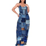 1 Piece Custom Casual Digital Printing Straps V Neck Maxi Dress