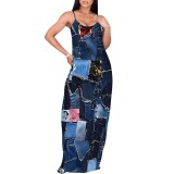 1 Piece Custom Casual Digital Printing Straps V Neck Maxi Dress